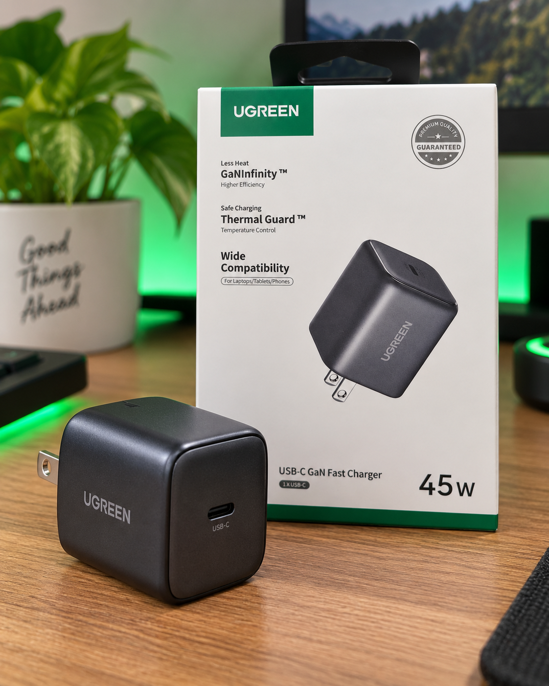 Cargador Rápido UGREEN USB-C 45W GaN para Celular, Tablet y Laptop – X524
