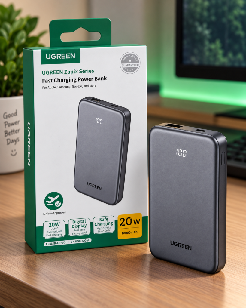 Batería Portátil UGREEN 10,000mAh 20W con Pantalla Digital – PB507