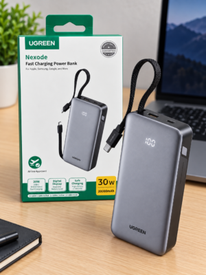 Batería Portátil UGREEN 20,000mAh 30W con Cable Integrado – PB528