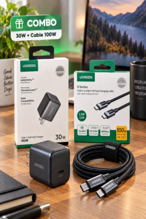 Combo UGREEN Carga Rápida 30W + Cable USB-C 100W